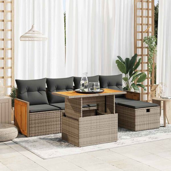 vidaXL Salon de jardin 6 pcs avec coussins gris r&eacute;sine tress&eacute;e