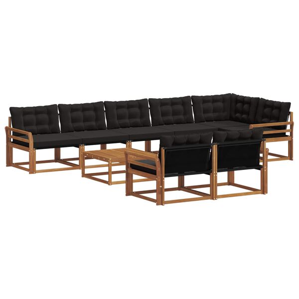 vidaXL Ensemble de canap&eacute;s d'ext&eacute;rieur 9 pcs Naturel et Noir