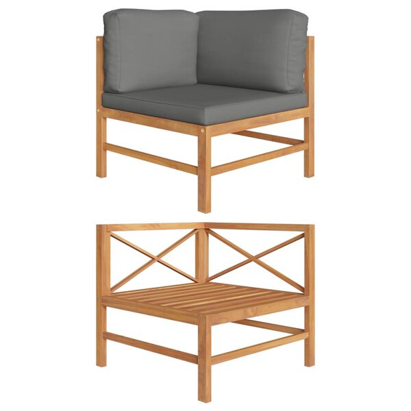 vidaXL Canap&eacute; d'angle avec coussins gris fonc&eacute; Bois de teck solide