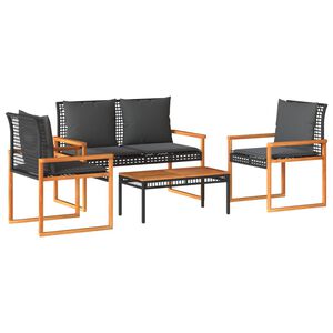 vidaXL Salon de jardin 4 pcs avec coussins Noir R&eacute;sine tress&eacute;e
