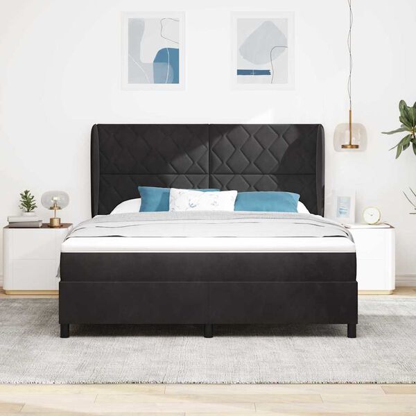 vidaXL Lit &agrave; ressorts avec matelas Noir 200 x 180 cm Velours