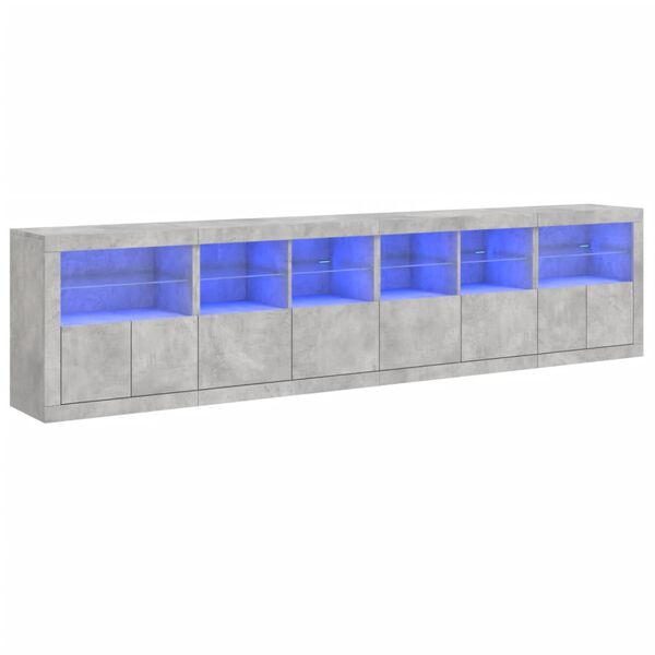 vidaXL Buffet avec lumières LED gris béton 283x37x67 cm