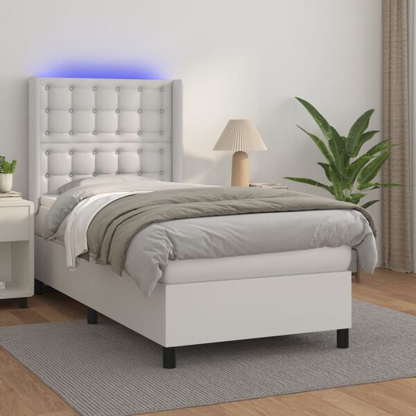 vidaXL Sommier &agrave; lattes de lit matelas LED Blanc 90x200cm Similicuir