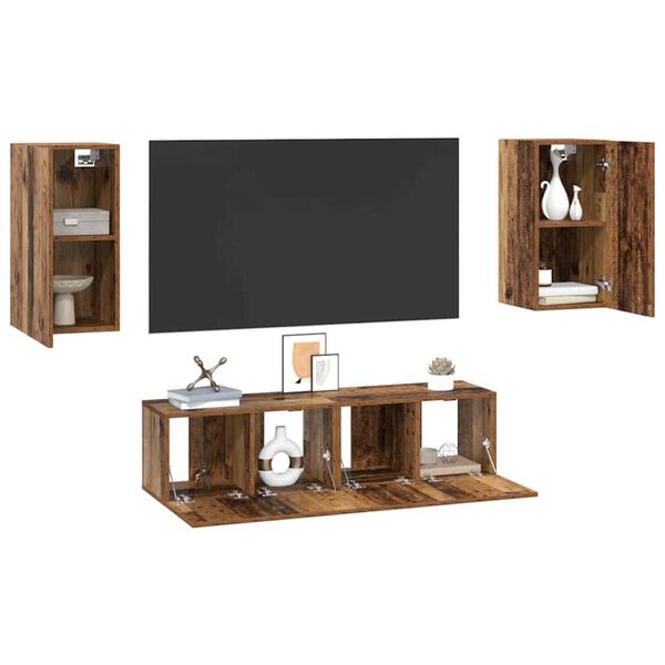 vidaXL Ensemble meuble TV 4 pcs Bois Ancien Bois d'ing&eacute;nierie