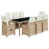 vidaXL Ensemble de bistro de jardin 9 pcs coussins beige poly rotin