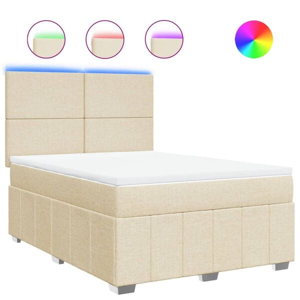 vidaXL Sommier &agrave; lattes de lit avec matelas Cr&egrave;me 140x190 cm Tissu