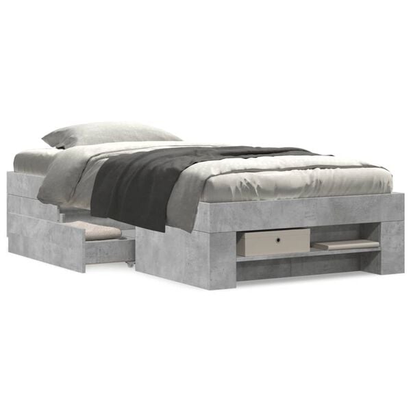 vidaXL Cadre de lit sans matelas gris b&eacute;ton 90x190cm bois d'ing&eacute;nierie