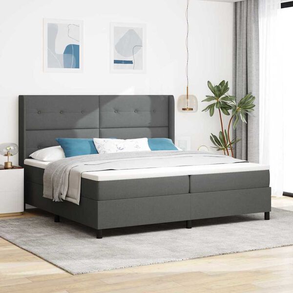 vidaXL Lit &agrave; ressorts avec matelas Gris fonc&eacute; 200 x 200 cm tissu