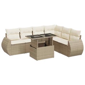 vidaXL Salon de jardin avec coussins 7 pcs beige r&eacute;sine tress&eacute;e