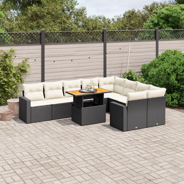 vidaXL Salon de jardin 10 pcs avec coussins noir r&eacute;sine tress&eacute;e