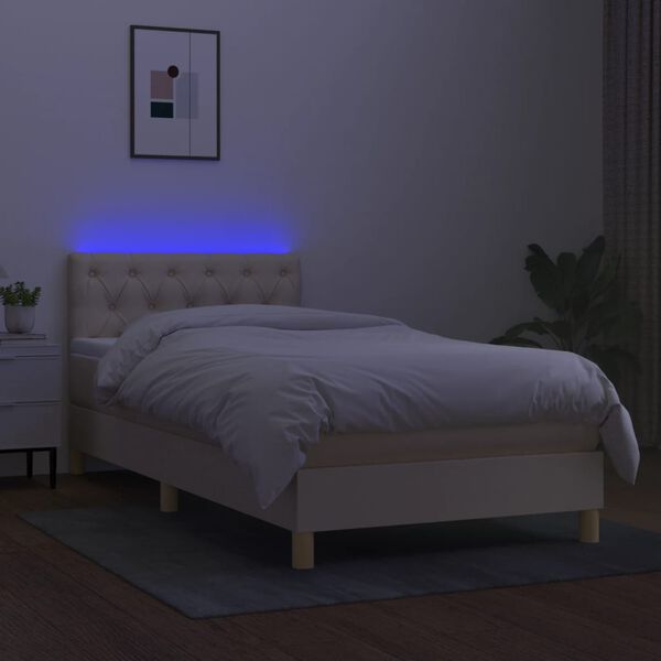 vidaXL Sommier &agrave; lattes de lit avec matelas LED Cr&egrave;me 80x200 cm Tissu