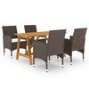 vidaXL Ensemble &agrave; manger de jardin et coussins 5 pcs Marron