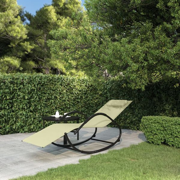 vidaXL Chaise longue &agrave; bascule cr&egrave;me acier et textil&egrave;ne