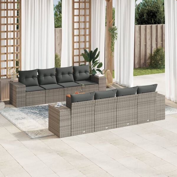 vidaXL Salon de jardin 9 pcs avec coussins gris r&eacute;sine tress&eacute;e