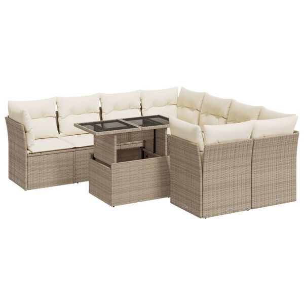 vidaXL Salon de jardin avec coussins 9 pcs beige r&eacute;sine tress&eacute;e