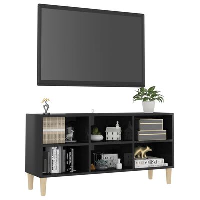vidaXL Meuble TV avec pieds en bois massif Noir brillant 103,5x30x50cm