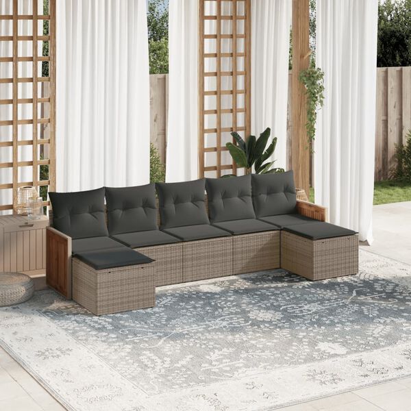 vidaXL Salon de jardin avec coussins 7 pcs gris r&eacute;sine tress&eacute;e