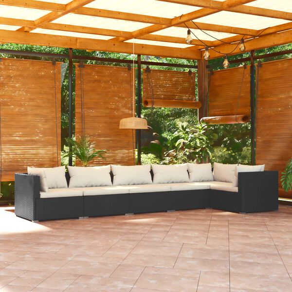 vidaXL Salon de jardin 6 pcs avec coussins R&eacute;sine tress&eacute;e Noir