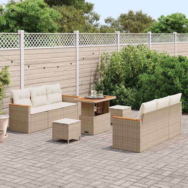 vidaXL Ensemble de canap&eacute; de jardin 11 pcs Beige et cr&egrave;me polyrotin