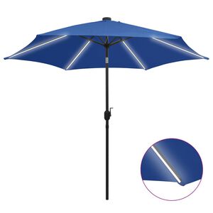 vidaXL Parasol de jardin et lumi&egrave;res LED m&acirc;t en aluminium bleu azur&eacute;