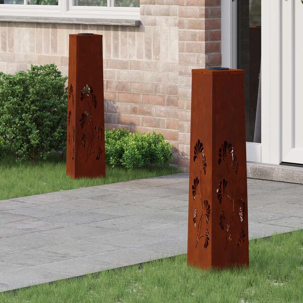 vidaXL Lumi&egrave;re de chemin LED solaire 2 pcs Acier Corten Acier Corten