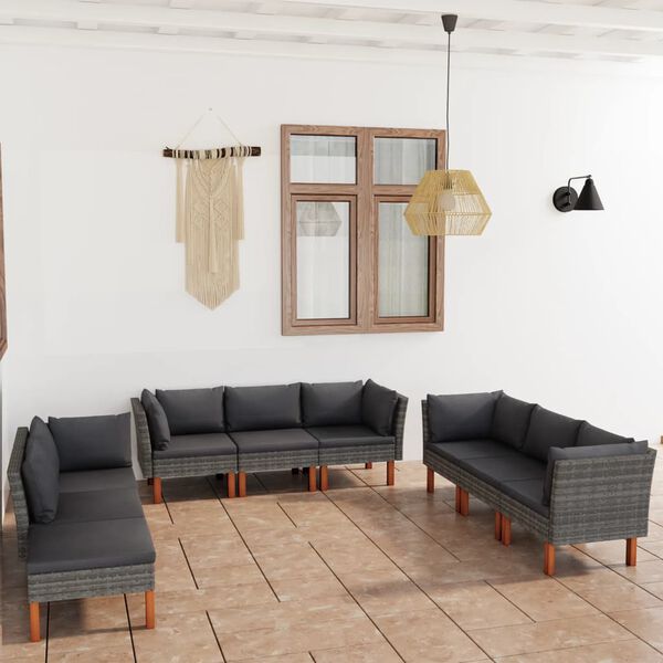 vidaXL Salon de jardin 9 pcs avec coussins R&eacute;sine tress&eacute;e Gris