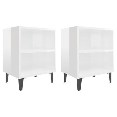 vidaXL Tables de chevet pieds en métal 2 pcs blanc brillant 40x30x50cm