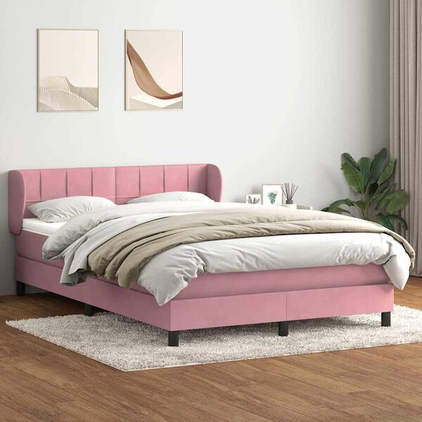 vidaXL Sommier &agrave; lattes de lit avec matelas rose 160x210 cm velours