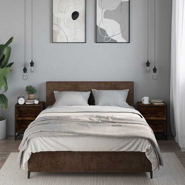 vidaXL Tables de chevet 2 pcs ch&ecirc;ne fum&eacute; bois d'ing&eacute;nierie et m&eacute;tal