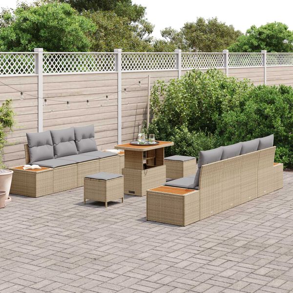 vidaXL Ensemble de canap&eacute; de jardin 10 pcs Beige Poly rotin