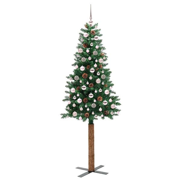 vidaXL Sapin de No&euml;l mince Vert 210 cm PVC et bois de pin massif