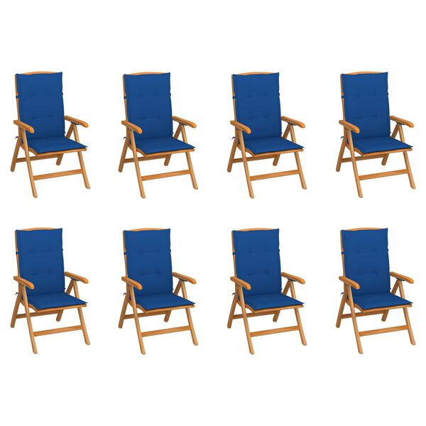 vidaXL Chaises inclinables de jardin et coussins lot de 8 Teck solide