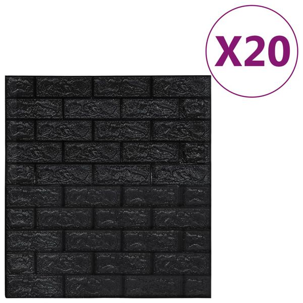 vidaXL Papier peint 3D autoadhésif Briques 20 pcs Noir