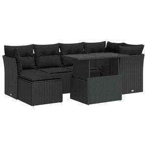 vidaXL Salon de jardin 7 pcs avec coussins noir r&eacute;sine tress&eacute;e