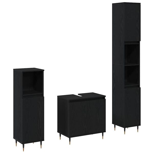 vidaXL Ensemble de mobilier de salle de bain 3 pcs Ch&ecirc;ne noir