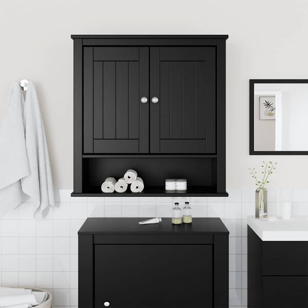 vidaXL Armoire murale de salle de bain BERG noir bois massif