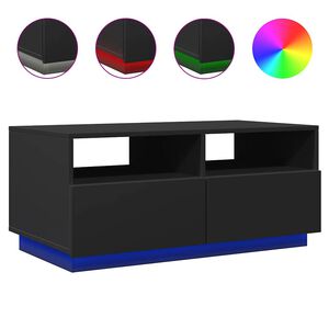 vidaXL Table basse avec lumi&egrave;res LED noir 90x49x40 cm