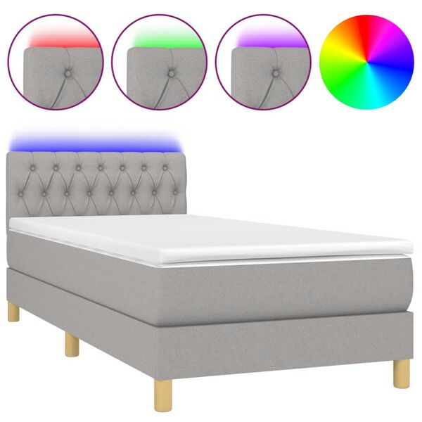 vidaXL Sommier &agrave; lattes de lit avec matelas et LED Gris clair 90x200cm