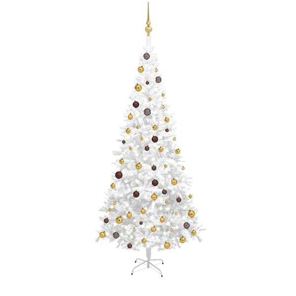 vidaXL Arbre de Noël artificiel pré-éclairé et boules L 240 cm blanc