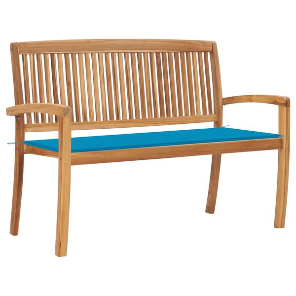 vidaXL Banc de jardin empilable et coussin 128,5cm Bois de teck massif