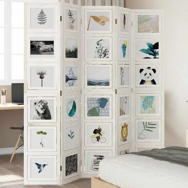 vidaXL Cloison de s&eacute;paration 5 panneaux blanc bois de paulownia massif