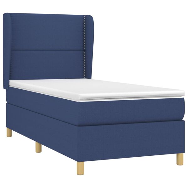 vidaXL Sommier &agrave; lattes de lit avec matelas Bleu 90x190 cm Tissu