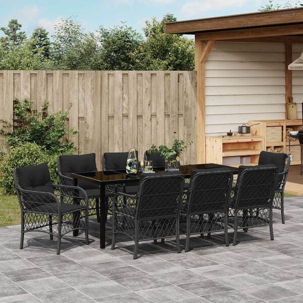 vidaXL Ensemble de salle &agrave; manger pour jardin 9 pcs Noir Poly rotin