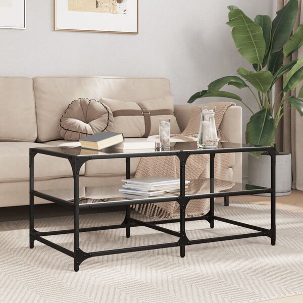 vidaXL Table basse avec dessus en verre noir 98,5x50x45 cm acier