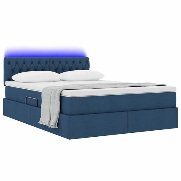 vidaXL Lit avec rangement et LED avec matelas Bleu 140 x 200 cm tissu