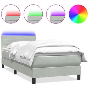 vidaXL Sommier &agrave; lattes de lit et matelas et LED gris clair 90x210 cm velours