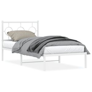 vidaXL Cadre de lit m&eacute;tal sans matelas avec t&ecirc;te de lit blanc 90x200cm