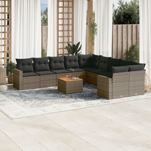 vidaXL Salon de jardin 11 pcs avec coussins gris résine tressée