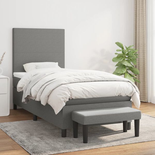 vidaXL Sommier &agrave; lattes de lit avec matelas Gris fonc&eacute; 90x200 cm Tissu