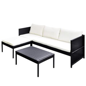vidaXL Salon de jardin 3 pcs avec coussins Résine tressée Noir